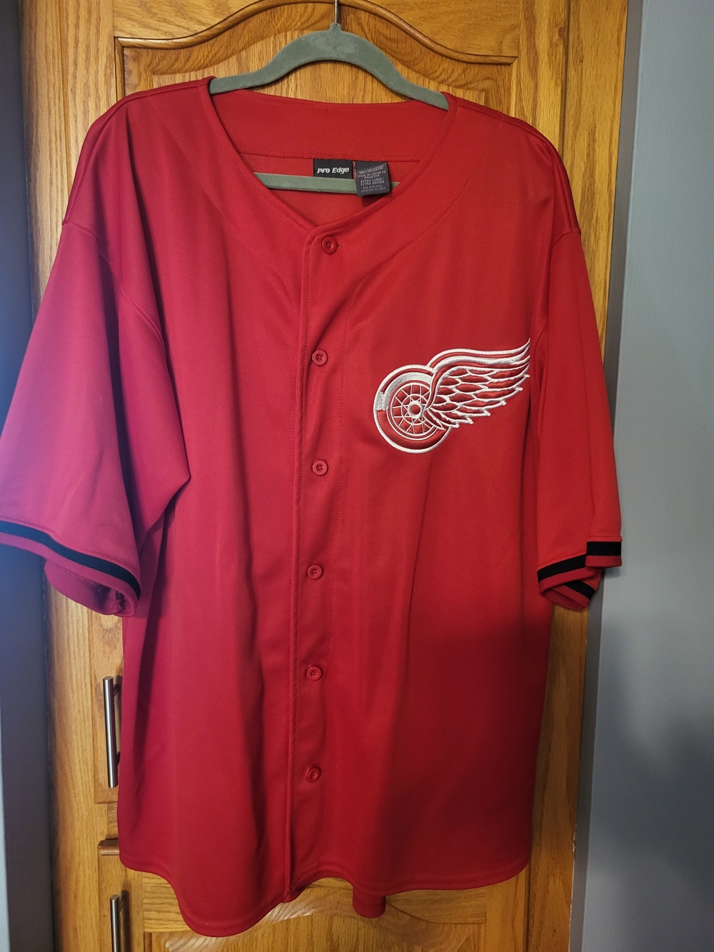VTG 90s Detroit Red Wings Pro Edge Red Baseball Style Jersey Unisex Sz. XL